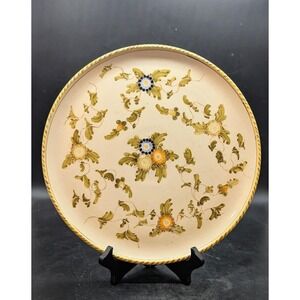 Vintage Hand Painted Italian Pottery 11" Trivet Chop Plate Flower Floral